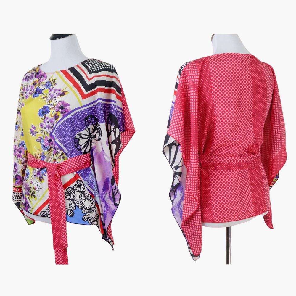 Cabi Size S Silk Butterfly Flower Tie Waist Kimono Top Novelty Print
